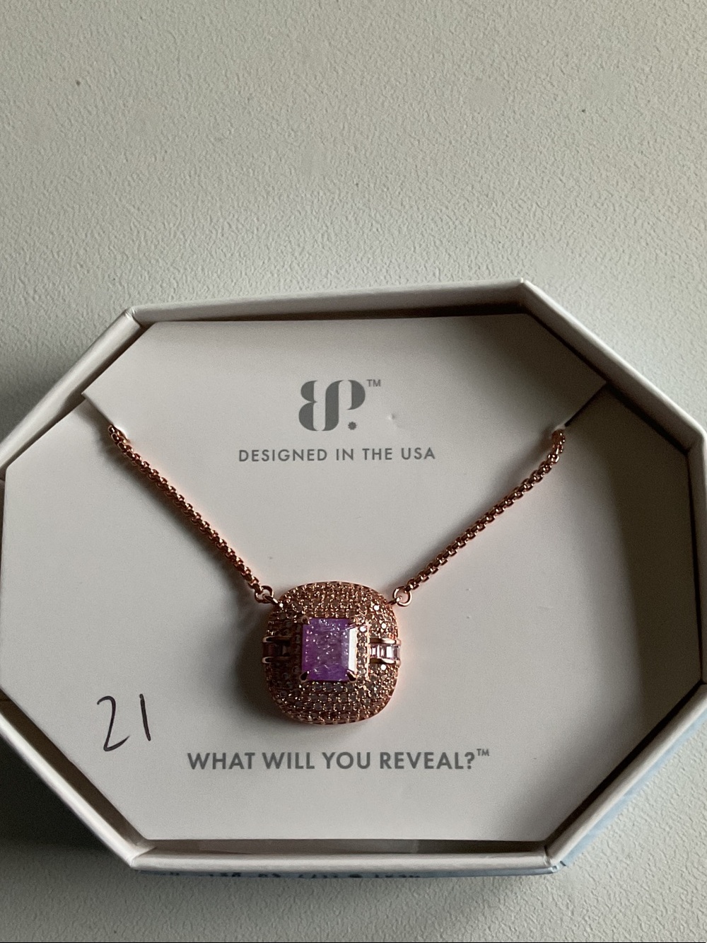 Bp Rose Gold Necklace with Purple Center Crystal
